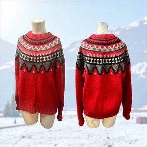 Woolnich,Woman,Sweater Winter,Red-Gray,Size L,Wool Angora,Long Sleeve,Pullover.!